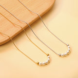 5 white pearls 4.9mm + 2 steel beads 3.9mm necklace 44+5cm