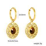 2*12mm I.D. earrings + 15.3*18.7mm oval pattern face band imitation white pearl/pinkstone/tiger's eye stone accessories Earrings Gold color