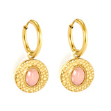 2*12mm I.D. earrings+15.5mm round cake stick imitation white pearl/pink crystal/tiger eye stone earrings gold color