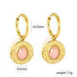 2*12mm I.D. earrings+15.5mm round cake stick imitation white pearl/pink crystal/tiger eye stone earrings gold color