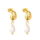 7.5*10mm Coffee Bean+6*8mm Freshwater Pearl Earrings Gold Color