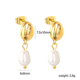 7.5*10mm Coffee Bean+6*8mm Freshwater Pearl Earrings Gold Color