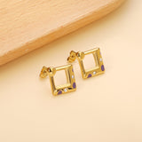 Square with purple oil drops with 2 white diamonds earrings 19.8*20.7mm