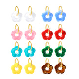 2*18mm I.D. Earrings + 27mm White/Red/Blue/Yellow/Coffee/Pink/Peacock Blue/Peacock Green Resin Flower Earrings Gold Color