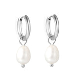 2*10mm inner diameter earrings + 7.7*10.3mm freshwater pearl earrings steel/golden color