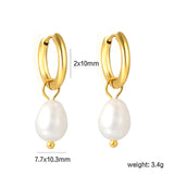 2*10mm inner diameter earrings + 7.7*10.3mm freshwater pearl earrings steel/golden color