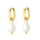 2*10mm inner diameter earrings + 7.7*10.3mm freshwater pearl earrings steel/golden color