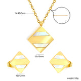 Square diamond-shaped sticky white shell set steel color/golden Earrings:12*12mm Pendant:18*18mm 04 cross 45+5cm+6mm round pla...