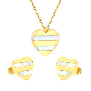 Heart Shape Sticky White Shell Set Steel/Gold Earrings:12*12mm Pendant:18*18mm 04Cross45+5cm+6mm Round Plaque