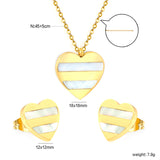 Heart Shape Sticky White Shell Set Steel/Gold Earrings:12*12mm Pendant:18*18mm 04Cross45+5cm+6mm Round Plaque