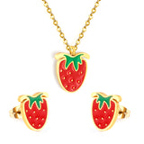 ¡°Strawberry with red oil drip accessories Set Steel color/golden 0.3 cross 40+5+6mm round plate Pendant: 10.7*13.5mm Earrings: 9*10mm