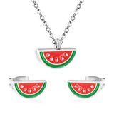 Watermelon Strap Mixed Color Oil Drip Accessories Set Steel / Gold 0.3 Cross 40+5+6mm Round Plaque Pendant: 12*6.5mm Earrings: 10*5mm