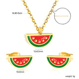 Watermelon Strap Mixed Color Oil Drip Accessories Set Steel / Gold 0.3 Cross 40+5+6mm Round Plaque Pendant: 12*6.5mm Earrings: 10*5mm