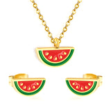 Watermelon Strap Mixed Color Oil Drip Accessories Set Steel / Gold 0.3 Cross 40+5+6mm Round Plaque Pendant: 12*6.5mm Earrings: 10*5mm