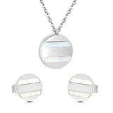 Round Sticky White Shell Set Steel/Gold Earrings:12mm Pendant:18mm 04Cross45+5cm+6mm Round Plate