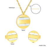 Round Sticky White Shell Set Steel/Gold Earrings:12mm Pendant:18mm 04Cross45+5cm+6mm Round Plate