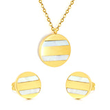 Round Sticky White Shell Set Steel/Gold Earrings:12mm Pendant:18mm 04Cross45+5cm+6mm Round Plate