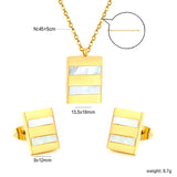 Rectangle Sticky White Shell Set Steel/Gold Earrings:9*12mm Pendant:13.5*18mm 04 Cross 45+5cm+6mm Round Plaque