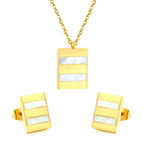 Rectangle Sticky White Shell Set Steel/Gold Earrings:9*12mm Pendant:13.5*18mm 04 Cross 45+5cm+6mm Round Plaque