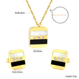 Rectangle Sticky Black and White Shells + White Diamonds Set Steel Color / Gold Earrings: 10.5*12mm Pendant: 16*18mm 04 Cross 45+5cm+6mm Round Plaque