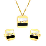 Rectangle Sticky Black and White Shells + White Diamonds Set Steel Color / Gold Earrings: 10.5*12mm Pendant: 16*18mm 04 Cross 45+5cm+6mm Round Plaque