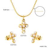 Cross stick imitation white pearl accessories set Gold color Width 1mm S chain 40+5+6mm round plate Pendant: 8.4*11mm Earrings: 8.4*11mm