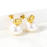 10.6*6.5mm Hollow Cylinder with Flat Round White Pearl Earrings 16.2*12.2mm