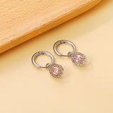 2x14.3mm Circle with Oval White&Red&Pink&Blue&Green Diamonds+White Diamond Hoop Earrings 8.4*10.2mm