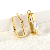 1.8*2.9*27mm rectangular hoop with teardrop shaped half-white pearl ear clips 8.9*12mm