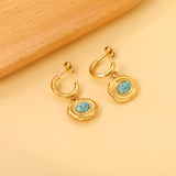 C-Shape + Oval Shaped with Oval Blue Turquoise Earrings 16.5*30mm