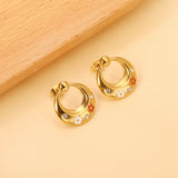 Oval Hoops with Mixed Color Flowers with White Diamonds Earrings 20*21mm