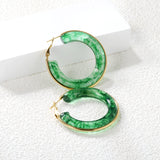 Round with White & Black & Green & Coffee Resin Loop Earrings 6.1*41.5mm