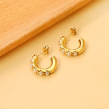 C Shape with 5 White Pearls Earrings 4.3*18.6mm