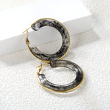 Round with White & Black & Green & Coffee Resin Loop Earrings 6.1*41.5mm