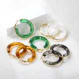 Round with White & Black & Green & Coffee Resin Loop Earrings 6.1*41.5mm