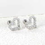 Steel ball screw-in heart shaped hoop earrings with white diamond 11.2*10mm