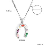 16.8*19mm Horseshoe with Mixed Color Zirconium Pendant 40+5cm+6mm Round Necklace Steel/Golden