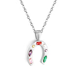 16.8*19mm Horseshoe with Mixed Color Zirconium Pendant 40+5cm+6mm Round Necklace Steel/Golden