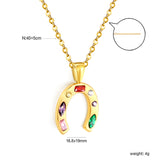 16.8*19mm Horseshoe with Mixed Color Zirconium Pendant 40+5cm+6mm Round Necklace Steel/Golden