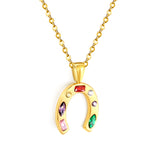 16.8*19mm Horseshoe with Mixed Color Zirconium Pendant 40+5cm+6mm Round Necklace Steel/Golden