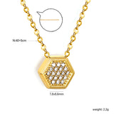 7.8*8.6mm Convex Hexagonal CNC White Zirconium Pendant 0.3 Cross Chain 40+5cm+6mm Round Necklace Golden