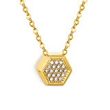 7.8*8.6mm Convex Hexagonal CNC White Zirconium Pendant 0.3 Cross Chain 40+5cm+6mm Round Necklace Golden