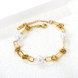 6 Knots + 9.6mm*3 Round White Pearls Bracelet 17+4cm