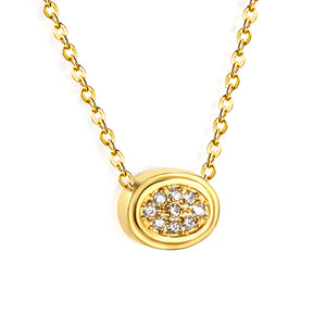 8.6*6.8mm Convex Oval CNC Zirconia Pendant 0.3 Cross Chain 40+5cm+6mm Round Necklace Gold color