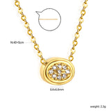 8.6*6.8mm Convex Oval CNC Zirconia Pendant 0.3 Cross Chain 40+5cm+6mm Round Necklace Gold color