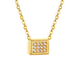 7.7*6mm convex rectangle CNC white zirconium pendant 0.3 cross chain 40+5cm+6mm round plaque necklace gold color