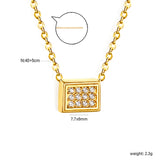 7.7*6mm convex rectangle CNC white zirconium pendant 0.3 cross chain 40+5cm+6mm round plaque necklace gold color