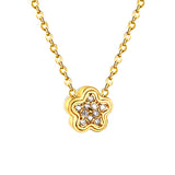 8.2mm convex five petal flower CNC white zirconium pendant 0.3 cross chain 40+5cm+6mm round plaque necklace gold color