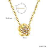 8.2mm convex five petal flower CNC white zirconium pendant 0.3 cross chain 40+5cm+6mm round plaque necklace gold color