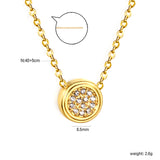 8.5mm Round CNC Zirconia Pendant with Convex Edge 0.3 Cross Chain 40+5cm+6mm Round Necklace Golden